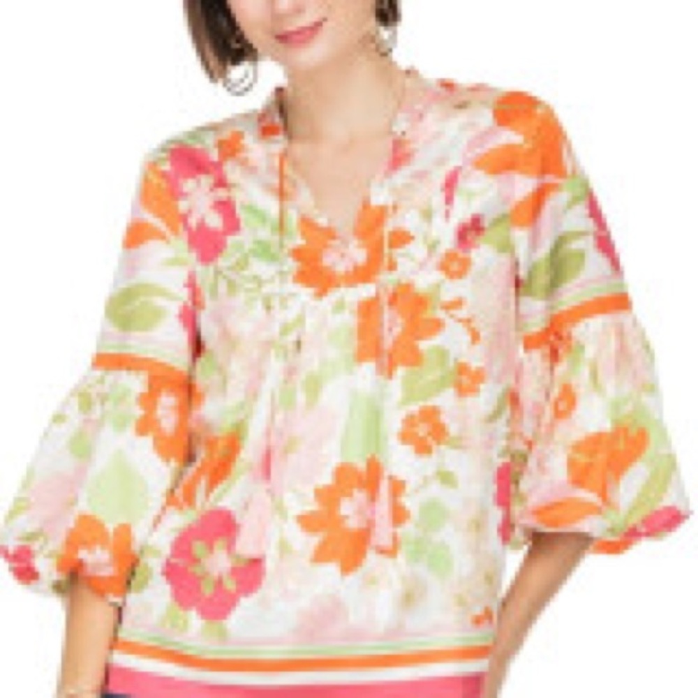 NWOT Jade Bubble Sleeve Top w/ Floral Border fully lined